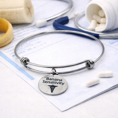 Banana Sensitivity Medical Condition Charm Bracelet Stainless Steel Expanding Bangle Food Sensitivity Awareness Jewelry