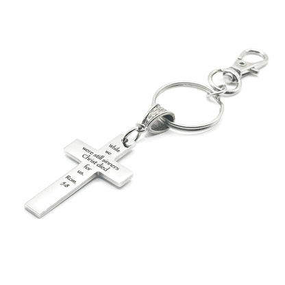 Christ Died For Us Romans 5 8 Charm Keychain Stainless Steel Christian Gift Scripture Cross
