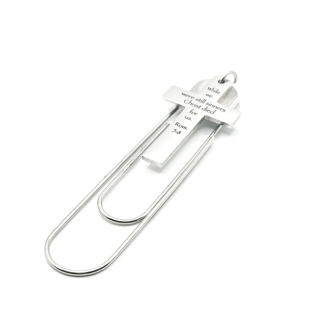 Christ Died For Us Romans 5 8 Paperclip Bookmark Stainless Steel Cross Charm Bible Verse Bookmark Christian Gift