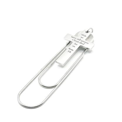 Christ Died For Us Romans 5 8 Paperclip Bookmark Stainless Steel Cross Charm Bible Verse Bookmark Christian Gift