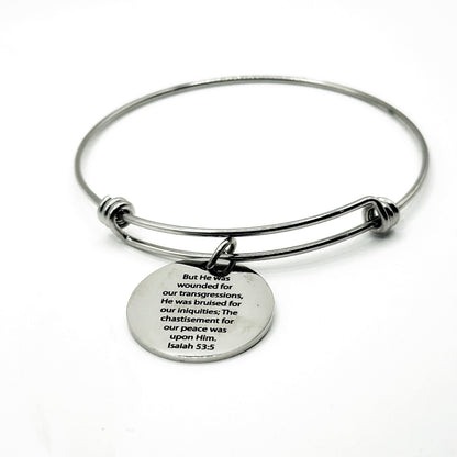 Isaiah 53 5 Scripture Bracelet Christian Faith Jewelry Stainless Steel Engraved 25mm Charm Bible Verse Gift