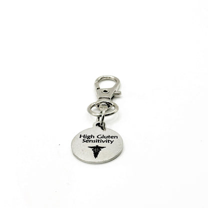 High Gluten Sensitivity Medical Alert Clip On Charm Stainless Steel Allergy Identification Lobster Clasp Charm
