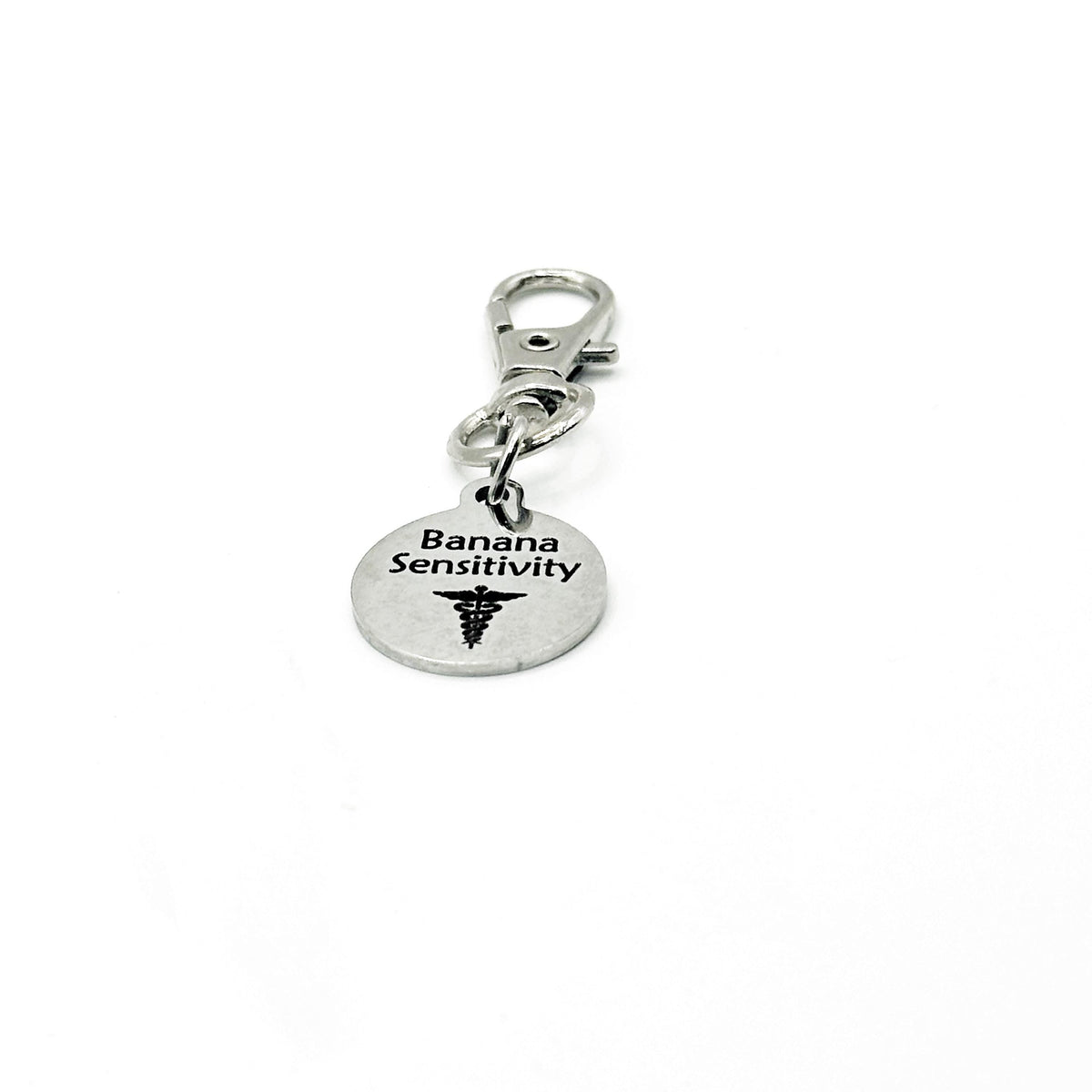 Banana Sensitivity Medical Alert Clip On Charm Stainless Steel Allergy Charm Lobster Clasp Bag Tag Purse Zipper Pull