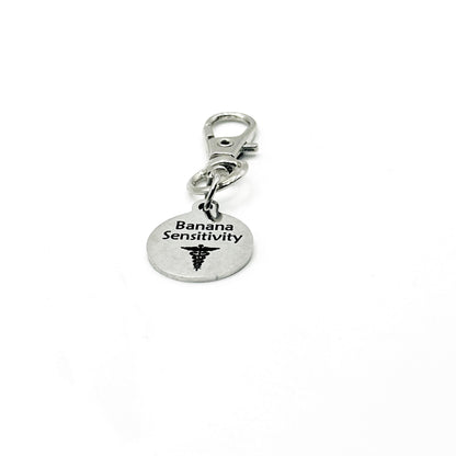 Banana Sensitivity Medical Alert Clip On Charm Stainless Steel Allergy Charm Lobster Clasp Bag Tag Purse Zipper Pull