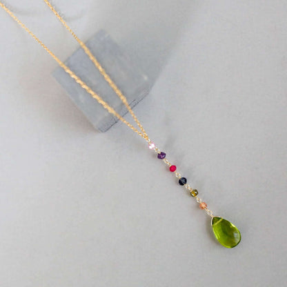 Peridot Green Quartz Yoga Pendant Necklace - Gold
