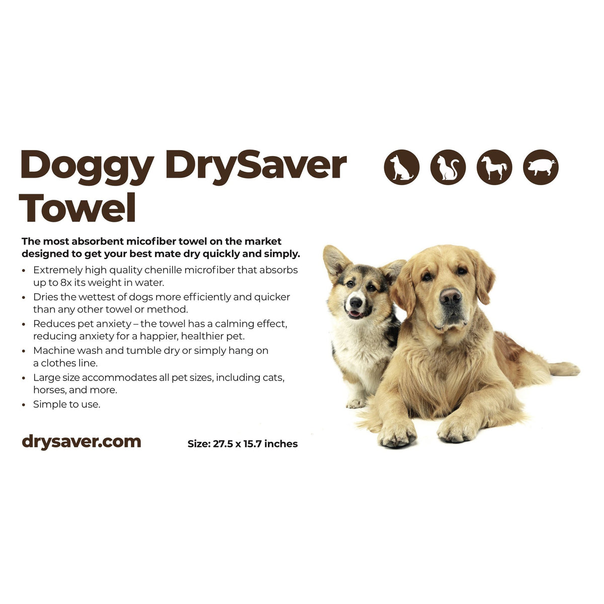 Doggy DrySaver – Premium Chenille Pet Drying Towel (70 x 40 cm / 27.5 x 15.7 in) — photo 3 of 5