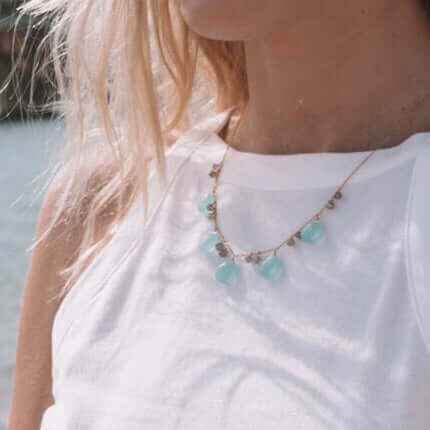 Aqua Chalcedony & Labradorite Dewdrop Necklace