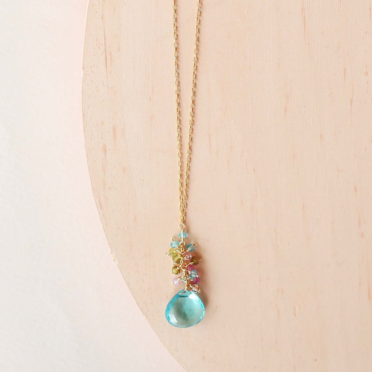 Aquamarine Quartz Gold Raindrop Necklace
