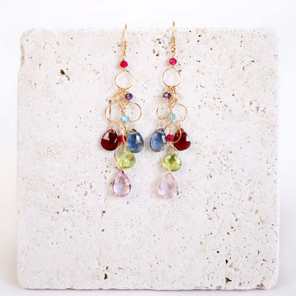 Rainbow Gemstone Waterfall Earrings