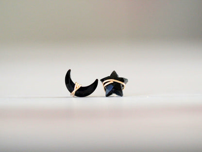 Moonbeam + Stardust Studs - Black Agate