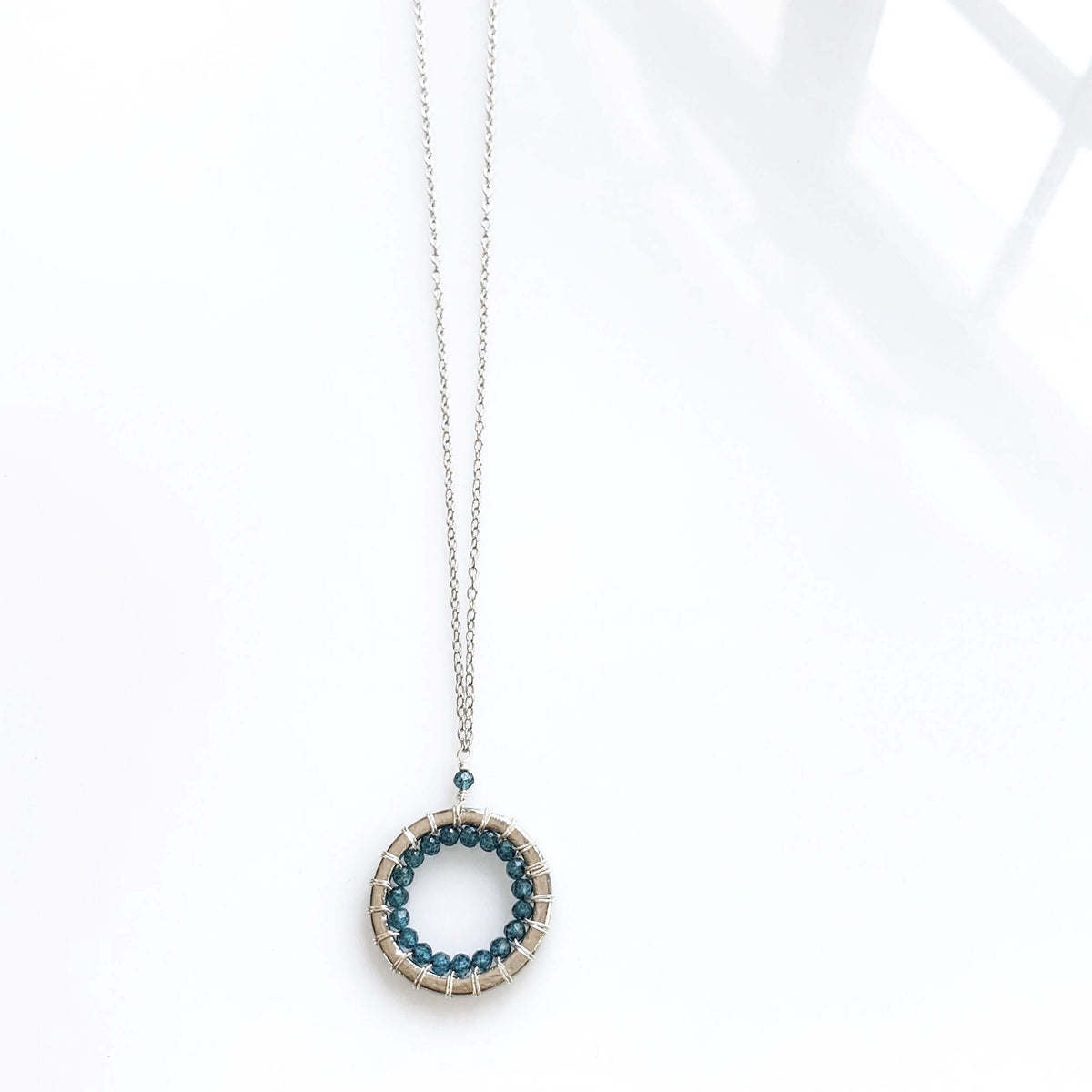 London Blue Quartz Halo Mini Silver Pendant