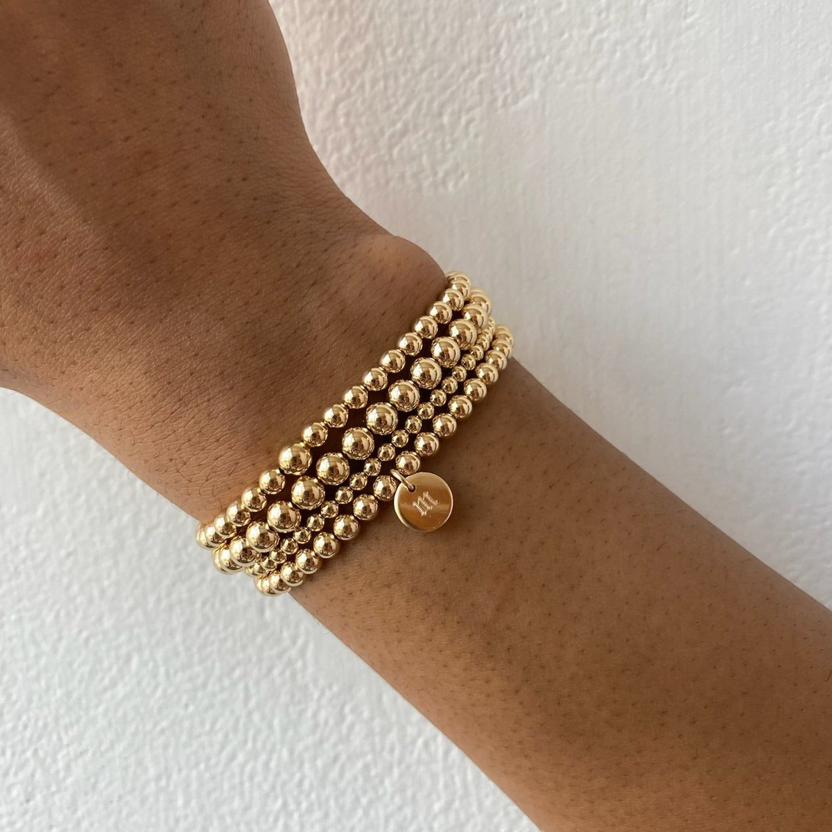 old english initial juno four bracelet stack (3+4+4+5mm)