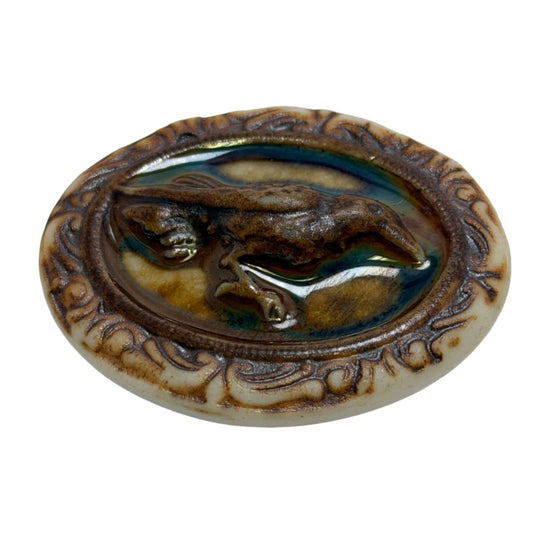 Ceramic Bird Focal Pendant - Glazed Brown Earth Tones - 45mm Oval Statement Piece