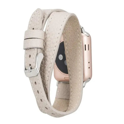Luxury Double Wrap Cream Leather Apple Watch Band - San Diego