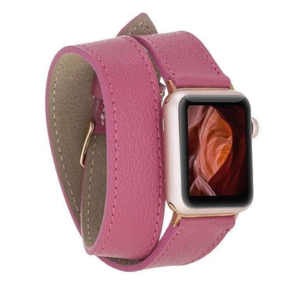 Luxury Double Wrap Dark Pink Leather Apple Watch Band - San Diego