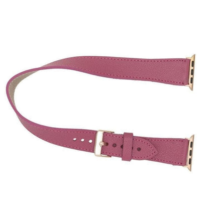 Luxury Double Wrap Dark Pink Leather Apple Watch Band - San Diego