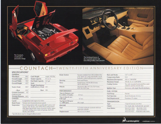 Lamborghini Countach 25th Anniversary Edition Brochure