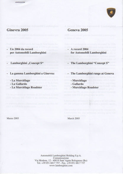 Lamborghini Press Kit 2005 Geneva