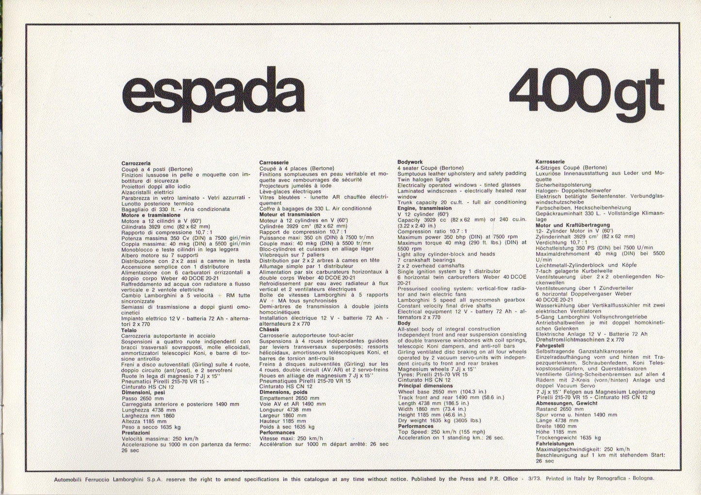 Lamborghini Espada Brochure (3/73)
