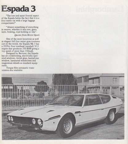 Lamborghini Production Line 1975 Brochure (UK)