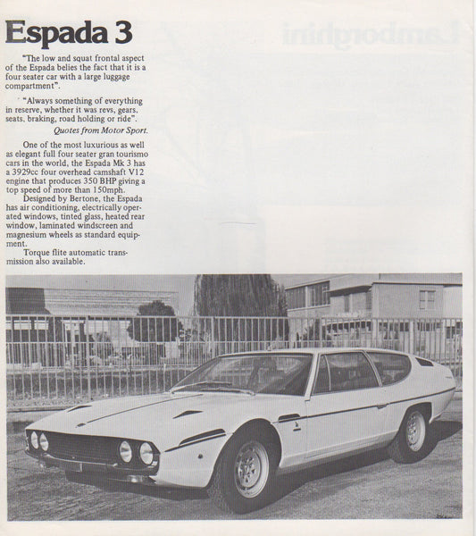 Lamborghini Production Line 1975 Brochure (UK)