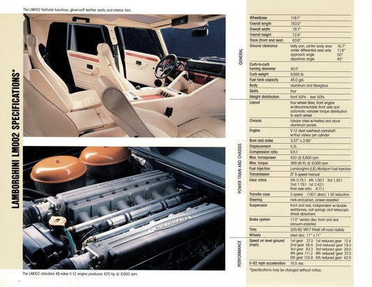 Lamborghini LM 002 Brochure / Spec Sheet