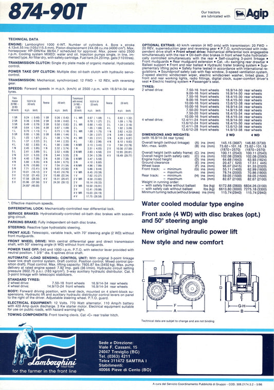 Lamborghini 874-90 Turbo Trattori - Tractor Brochure