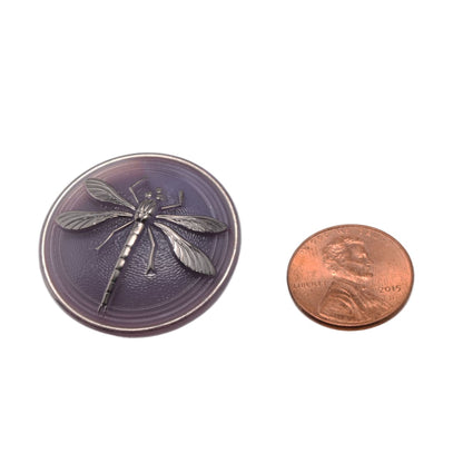 Czech Glass Dragonfly Button 31mm - Purple Amethyst with Bronze Detailing