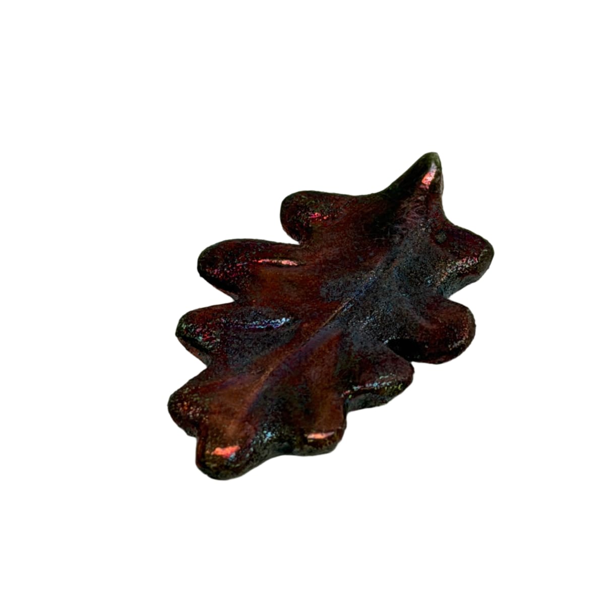 Raku Ceramic Leaf Pendant - Iridescent Rainbow Glaze 40mm Artist Signed