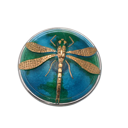 Czech Glass Dragonfly Button 40mm - Blue Green Enamel with Gold Accent