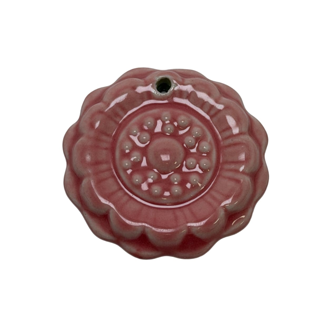 Ceramic Pink Glazed Floral Pendant 45mm - Statement Focal Bead