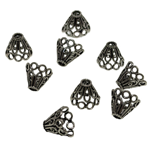 Sterling Silver Filigree Cone Bead Caps 10x13mm - Ornate Jewelry Making Findings
