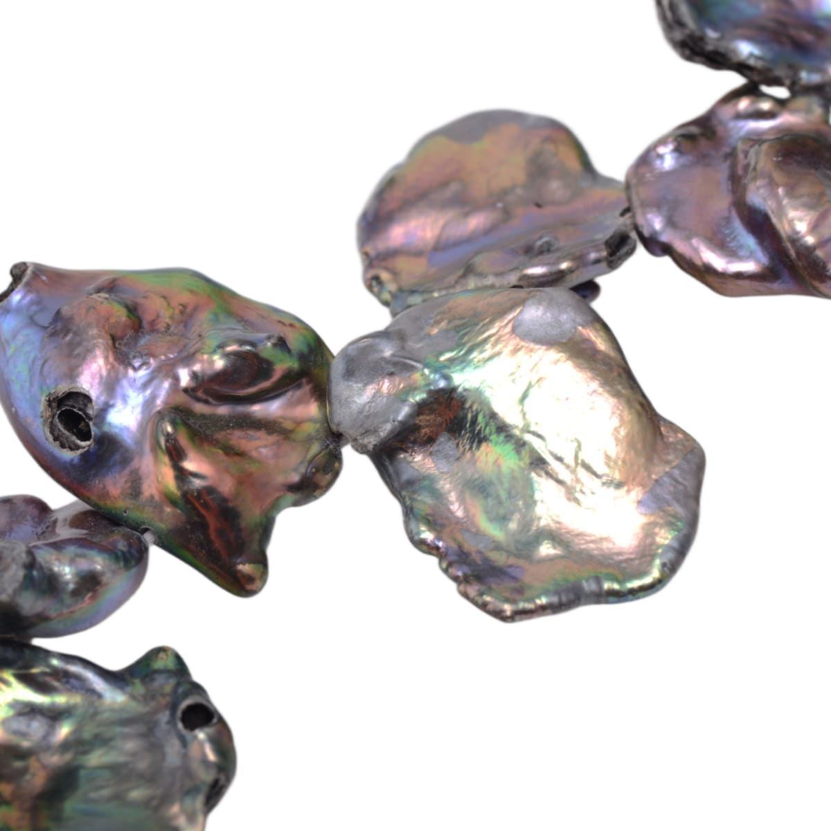 Baroque Iridescent Black Freshwater Pearl Strand 15in
