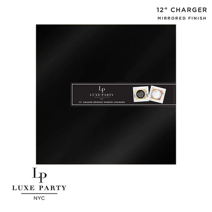 12" Black Square Light Weight Mirror Charger Plate