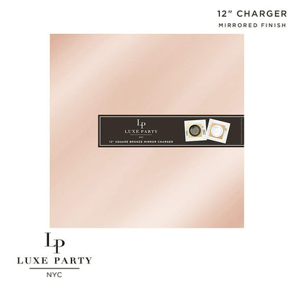 12" Rose Gold Square Light Weight Mirror Charger Plate