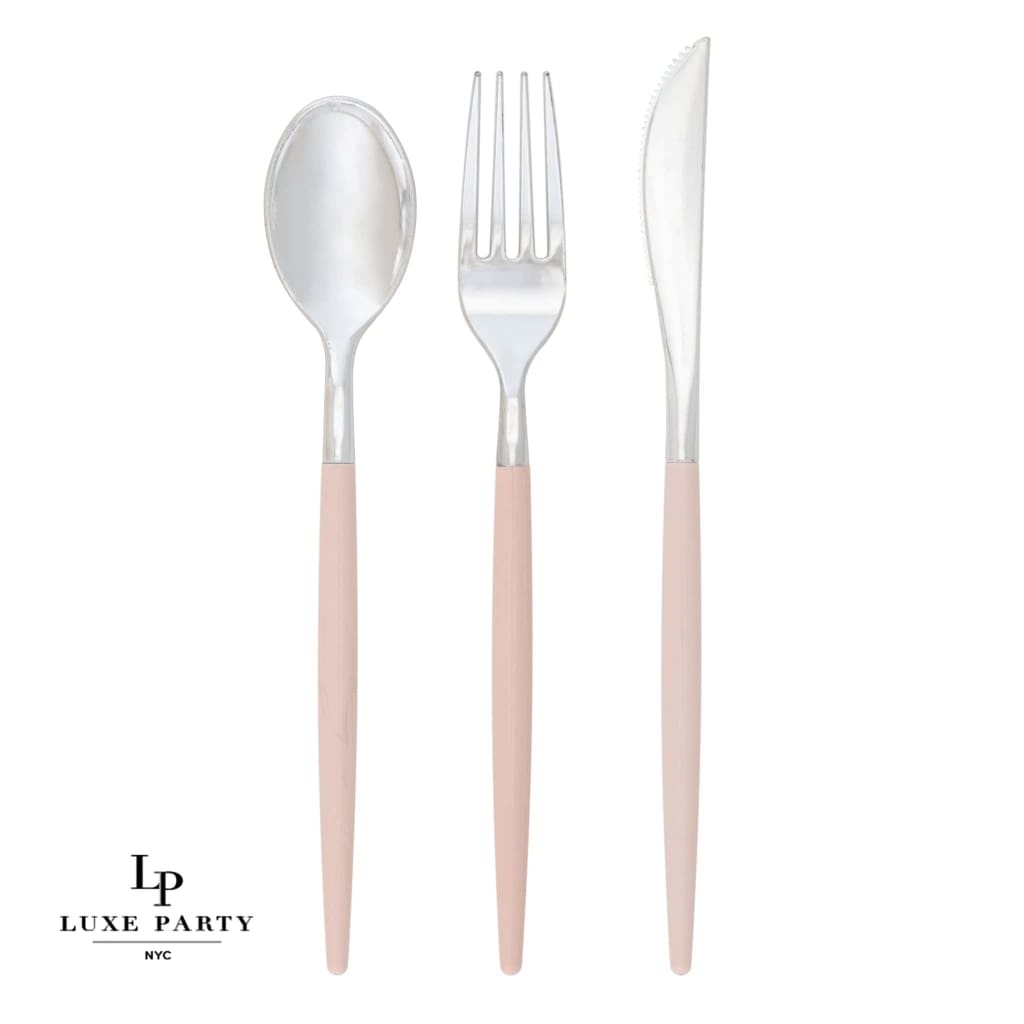 Blush and Silver Plastic Cutlery Set | 32 Pieces