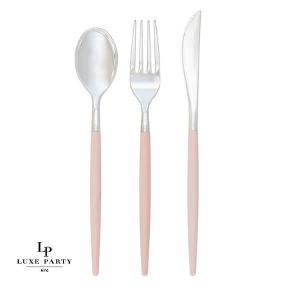 Blush and Silver Plastic Cutlery Set | 32 Pieces