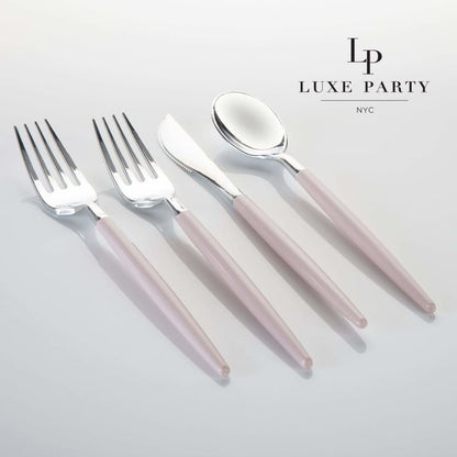 Blush and Silver Plastic Cutlery Set | 32 Pieces