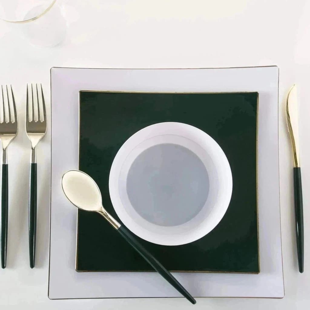 Emerald and Gold Plastic Cutlery Set | 32 Pieces