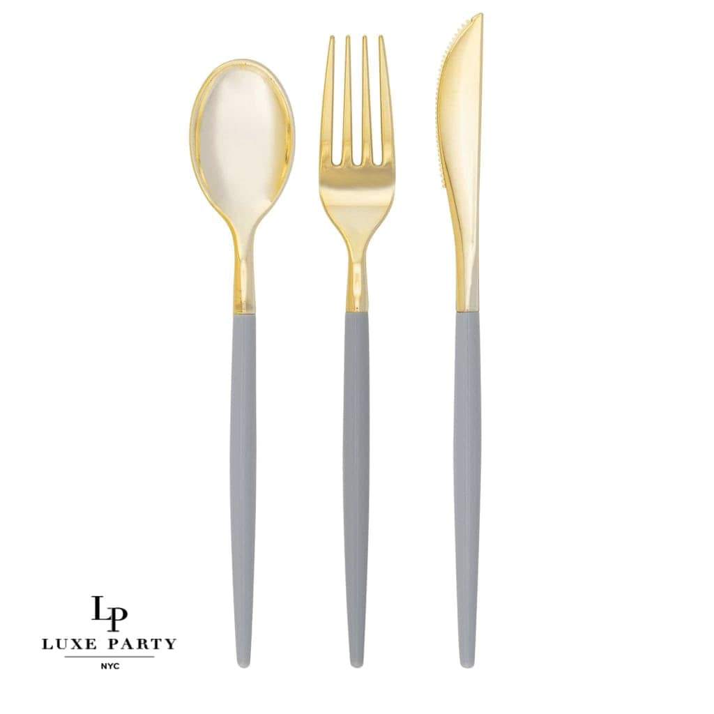 Grey and Gold Plastic Cutlery Set | 32 Pieces