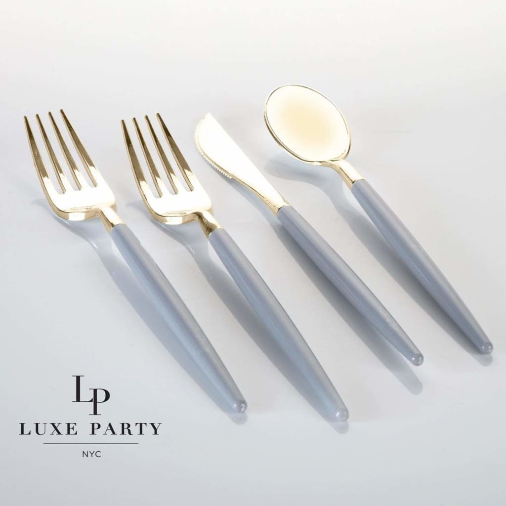 Grey and Gold Plastic Cutlery Set | 32 Pieces