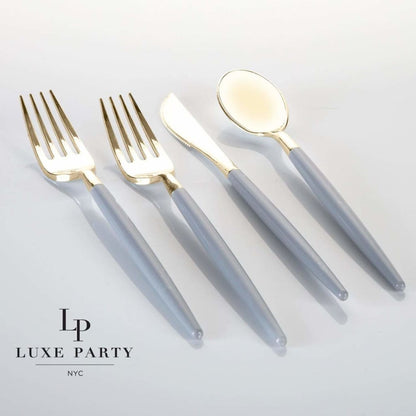 Grey and Gold Plastic Cutlery Set | 32 Pieces