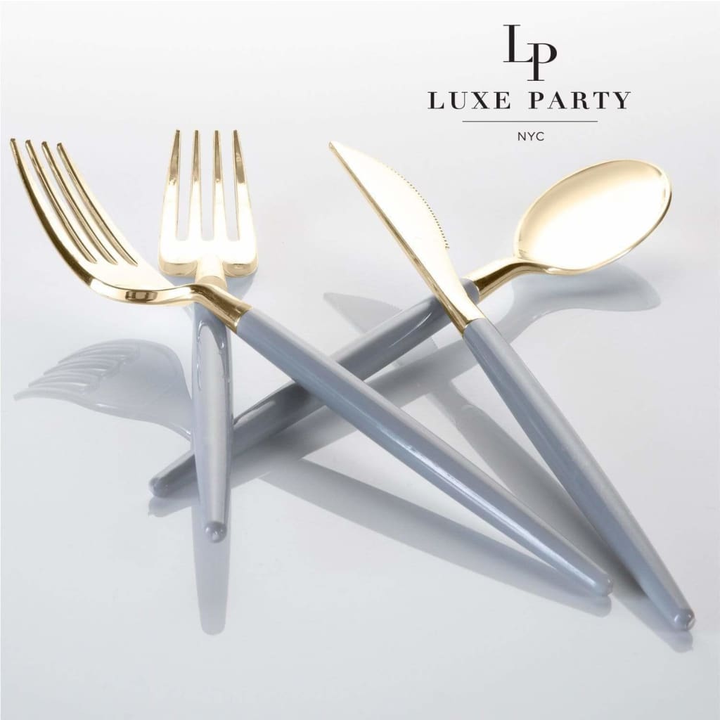 Grey and Gold Plastic Cutlery Set | 32 Pieces