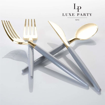 Grey and Gold Plastic Cutlery Set | 32 Pieces