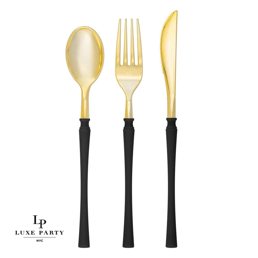 Neo Classic Black and Gold Plastic Cutlery Set | 32 Pieces