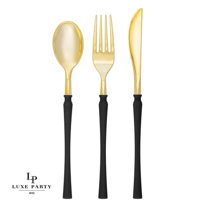 Neo Classic Black and Gold Plastic Cutlery Set | 32 Pieces