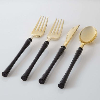 Neo Classic Black and Gold Plastic Cutlery Set | 32 Pieces