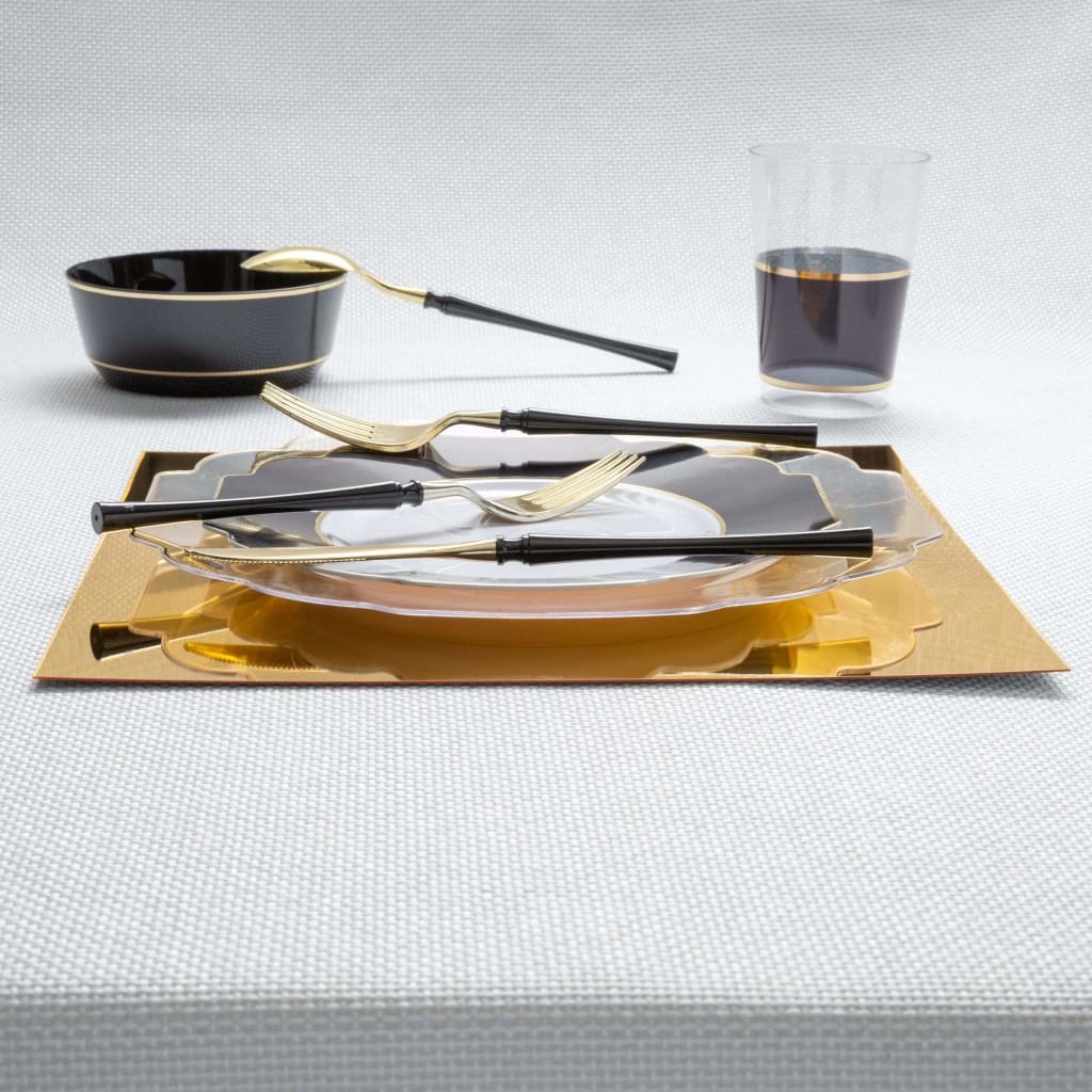 Neo Classic Black and Gold Plastic Cutlery Set | 32 Pieces