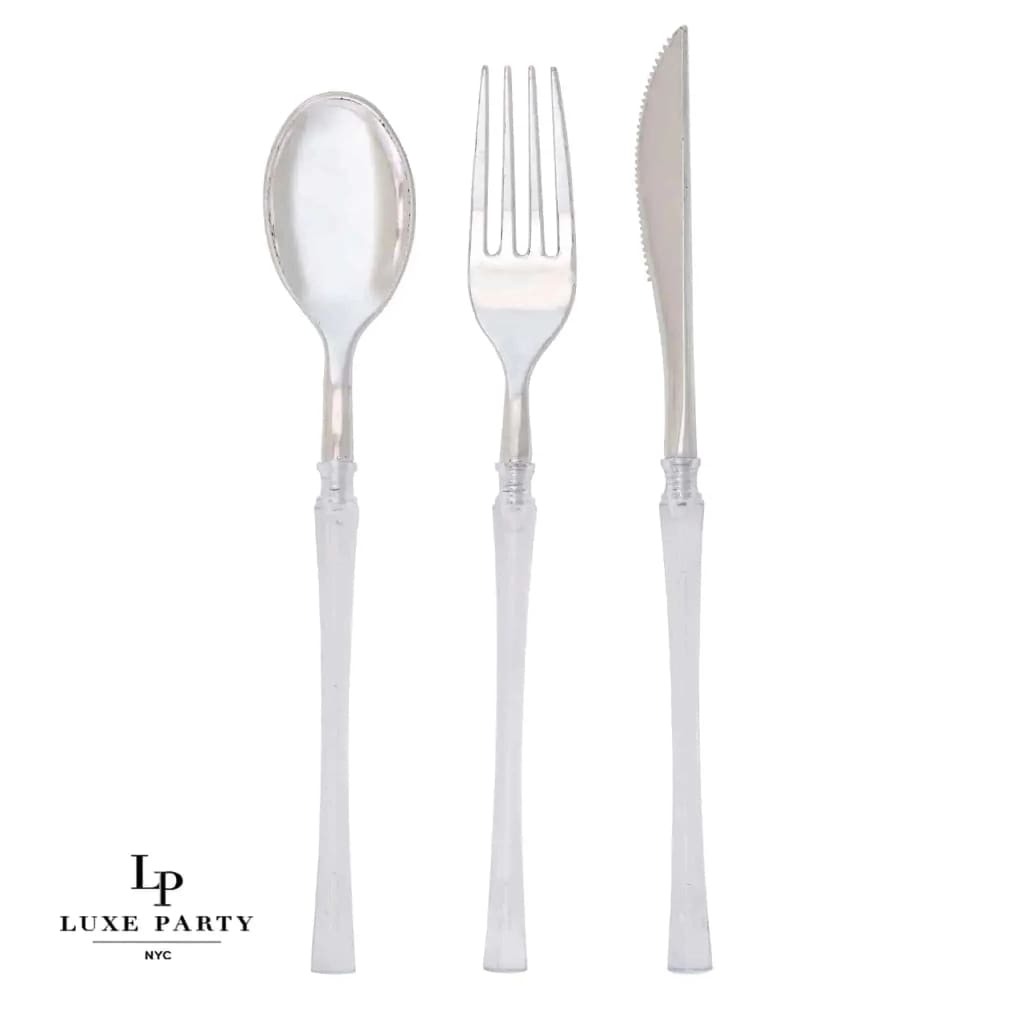 Neo Classic Clear and Silver Plastic Cutlery Set | 32 Pieces