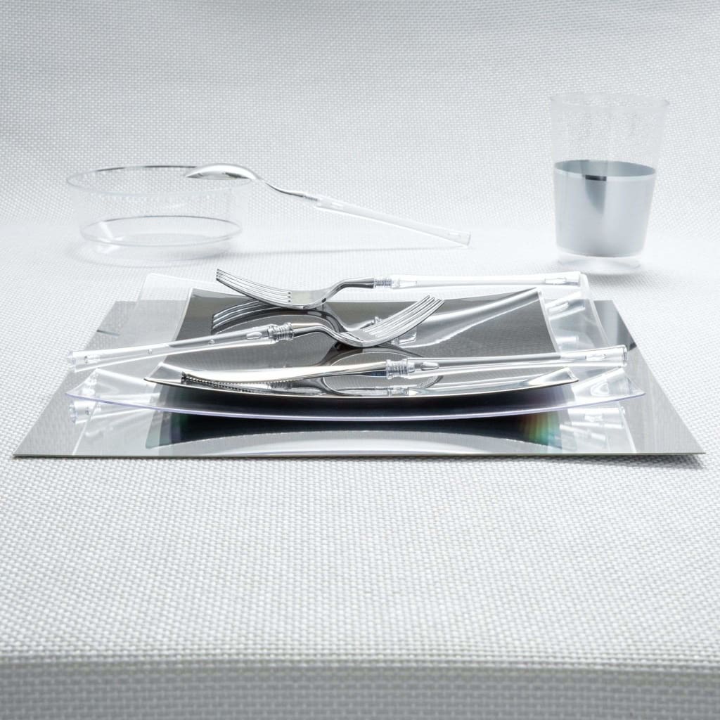 Neo Classic Clear and Silver Plastic Cutlery Set | 32 Pieces